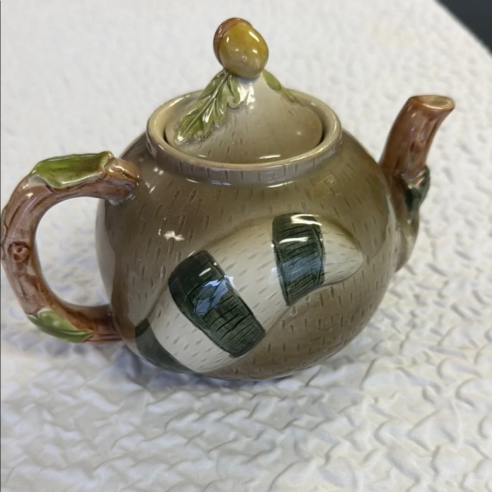 Vintage 1980 Fitz And Floyd FF Raccoon Tea Set Teapot & 2- 8oz Mugs Made Japan